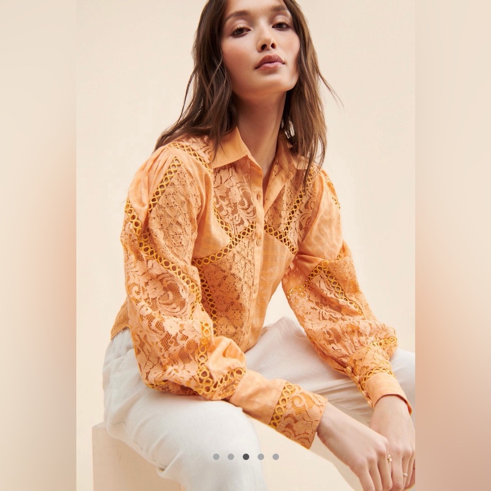 Anthropologie Bhanuni by Jyoti crafted lace mixed button down blouse